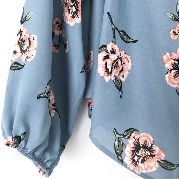 Blue Floral Sheer Blouse - Picture 3 of 3